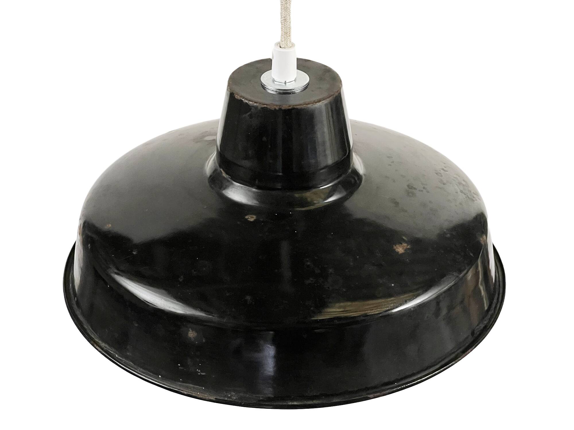 Enameled industrial pendant light. France 1950s