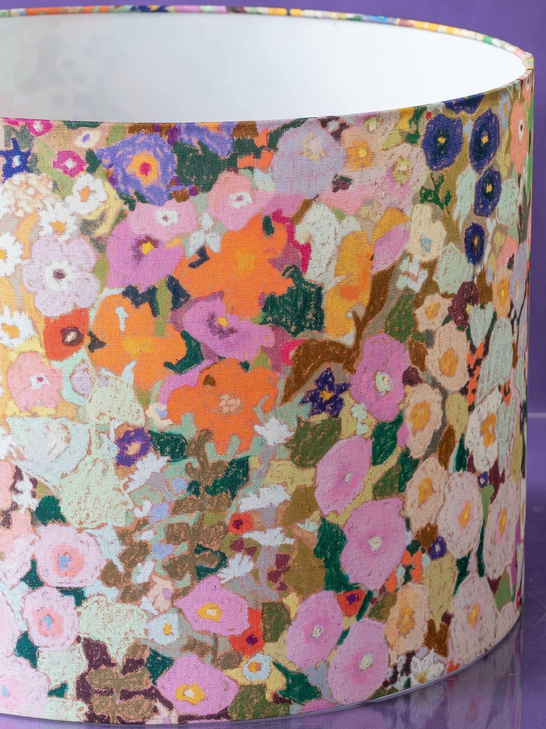 Large floral maximalist table lamp with a Delft ceramic base and new lampshade.