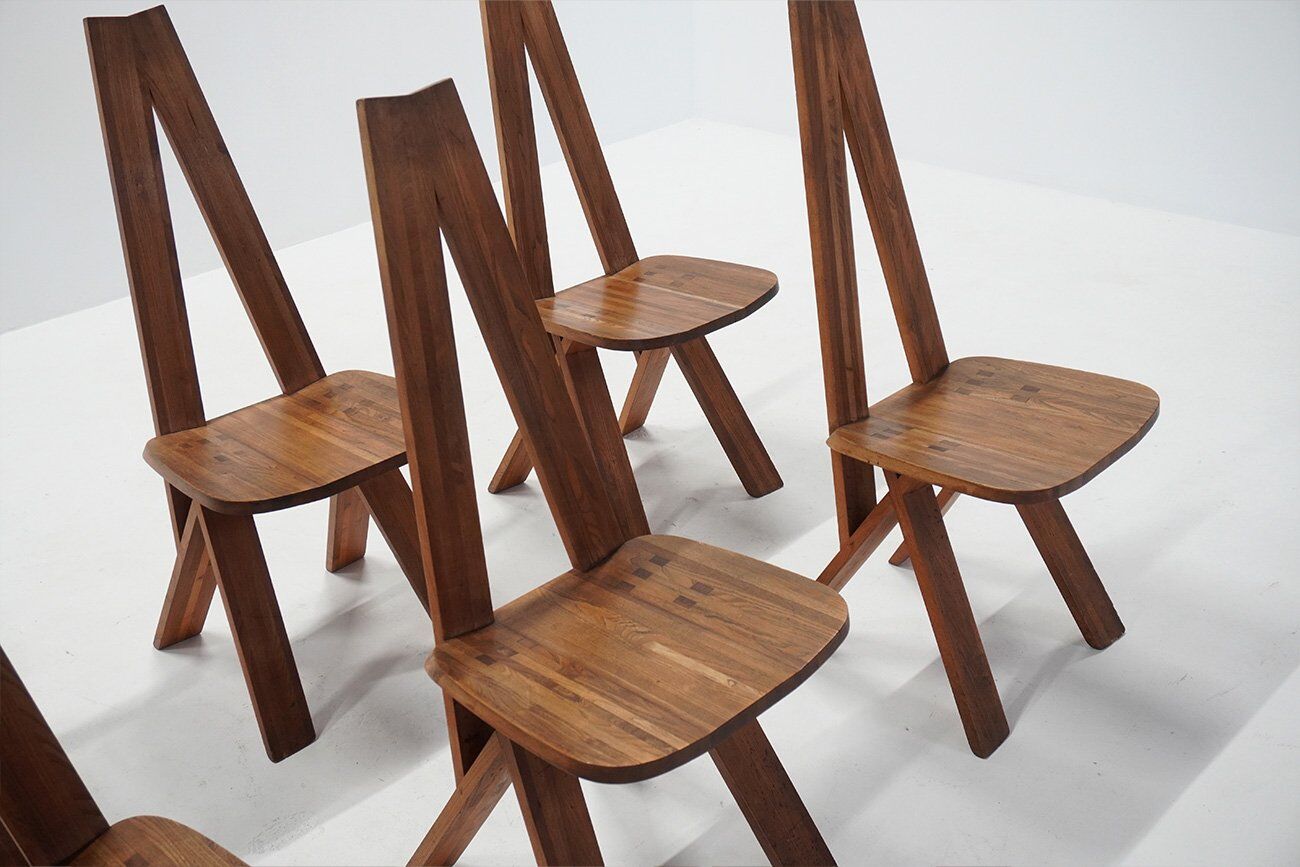 Vintage S45 Chlacc Dining Chairs by Pierre Chapo, 1970s, Set of 6