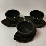 Set of 12 Asian Tea Cups and Saucers in Enameled Cast Iron