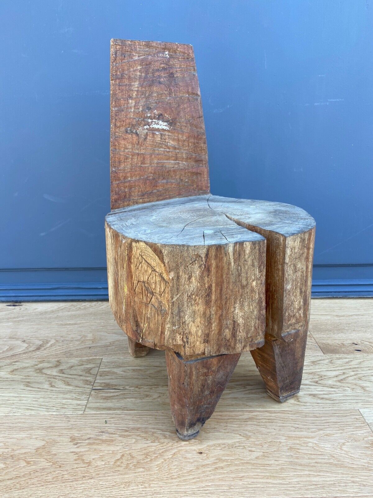 Brutalist africanizing wooden stool carved in the xxth mass