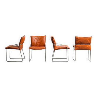 Set 4 leather chairs steel 70