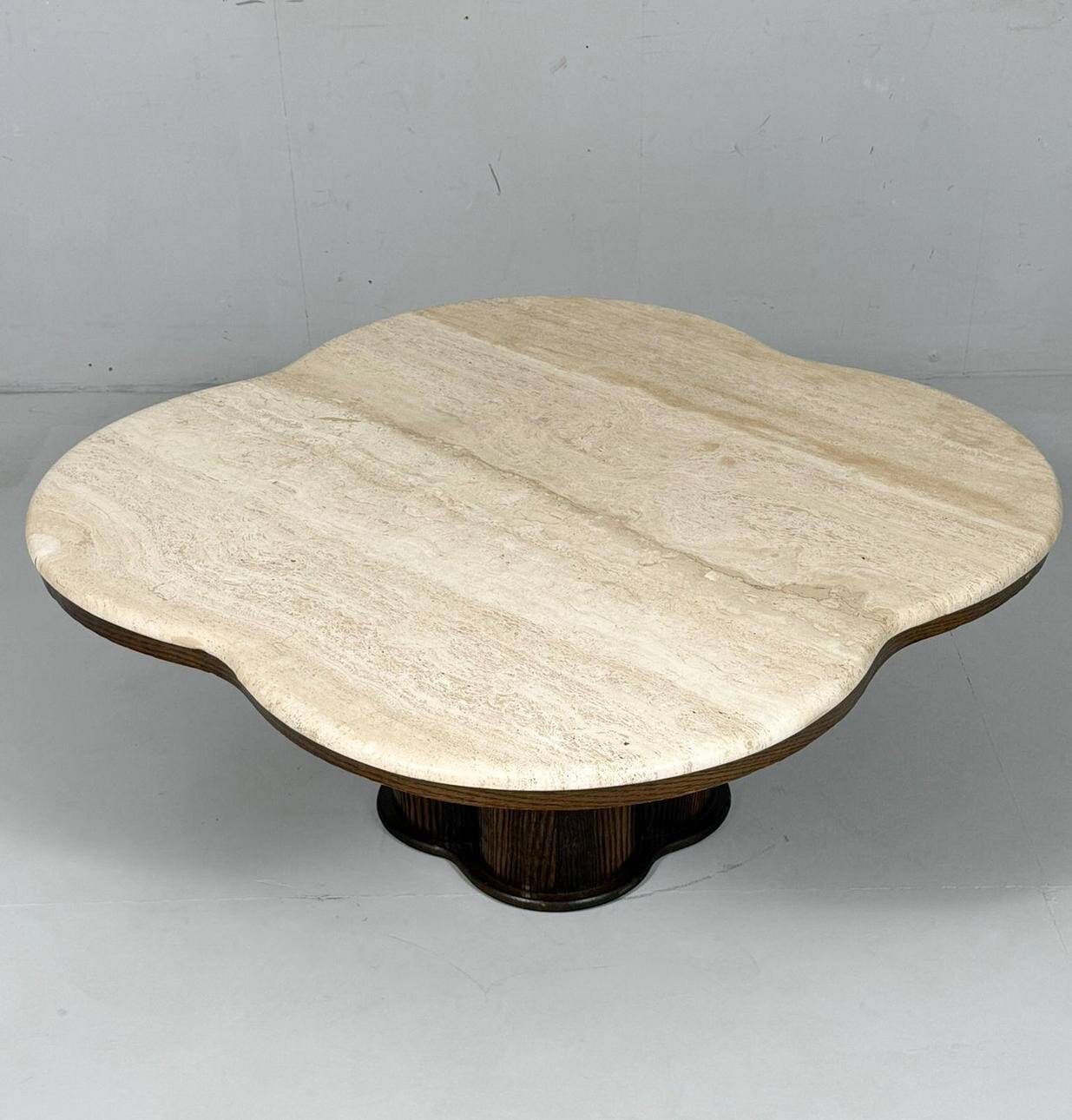 Coffee table with travertine top in cloverleaf shape, Italy, 1970s.