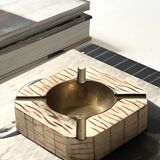 Italian ashtray in ivory zebra resin and brass, 1970s design.