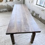 XL farmhouse table in solid oak, brutalist style, 20th century.