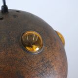 Large, globular brutalist hanging lamp in copper / glass by Peill & Putzler
