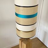 Large designer floor lamp - solid wood base - unique lampshade