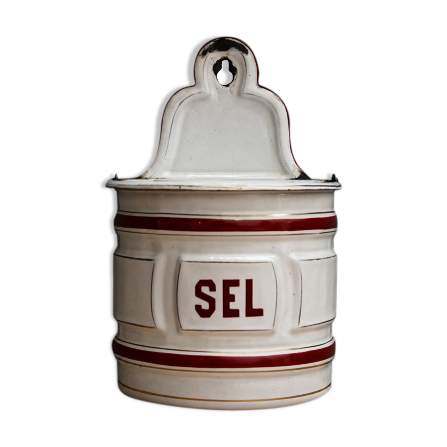 Enamelled sheet metal salt box