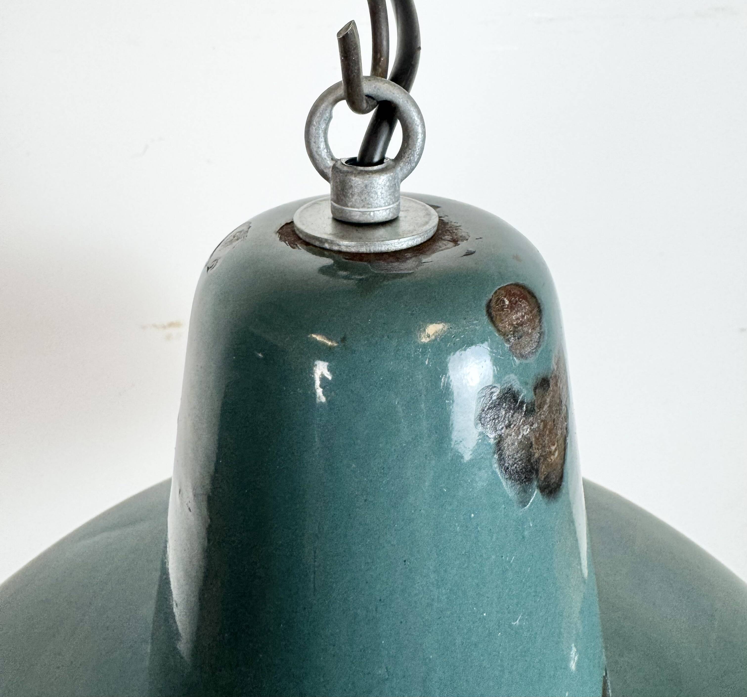 Large Industrial Petrol Enamel Factory Pendant Lamp, 1960s