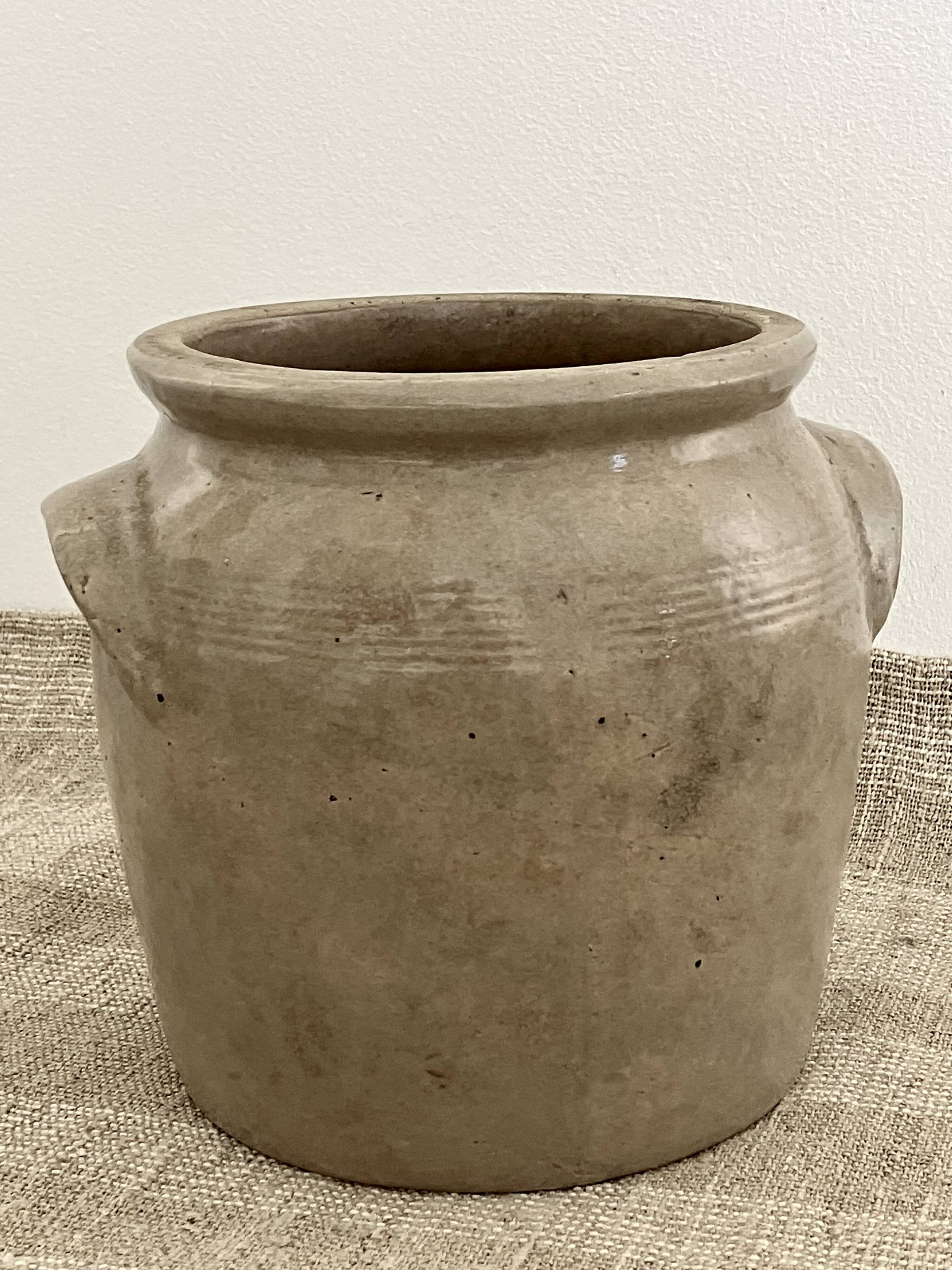 Glazed stoneware pot with ears