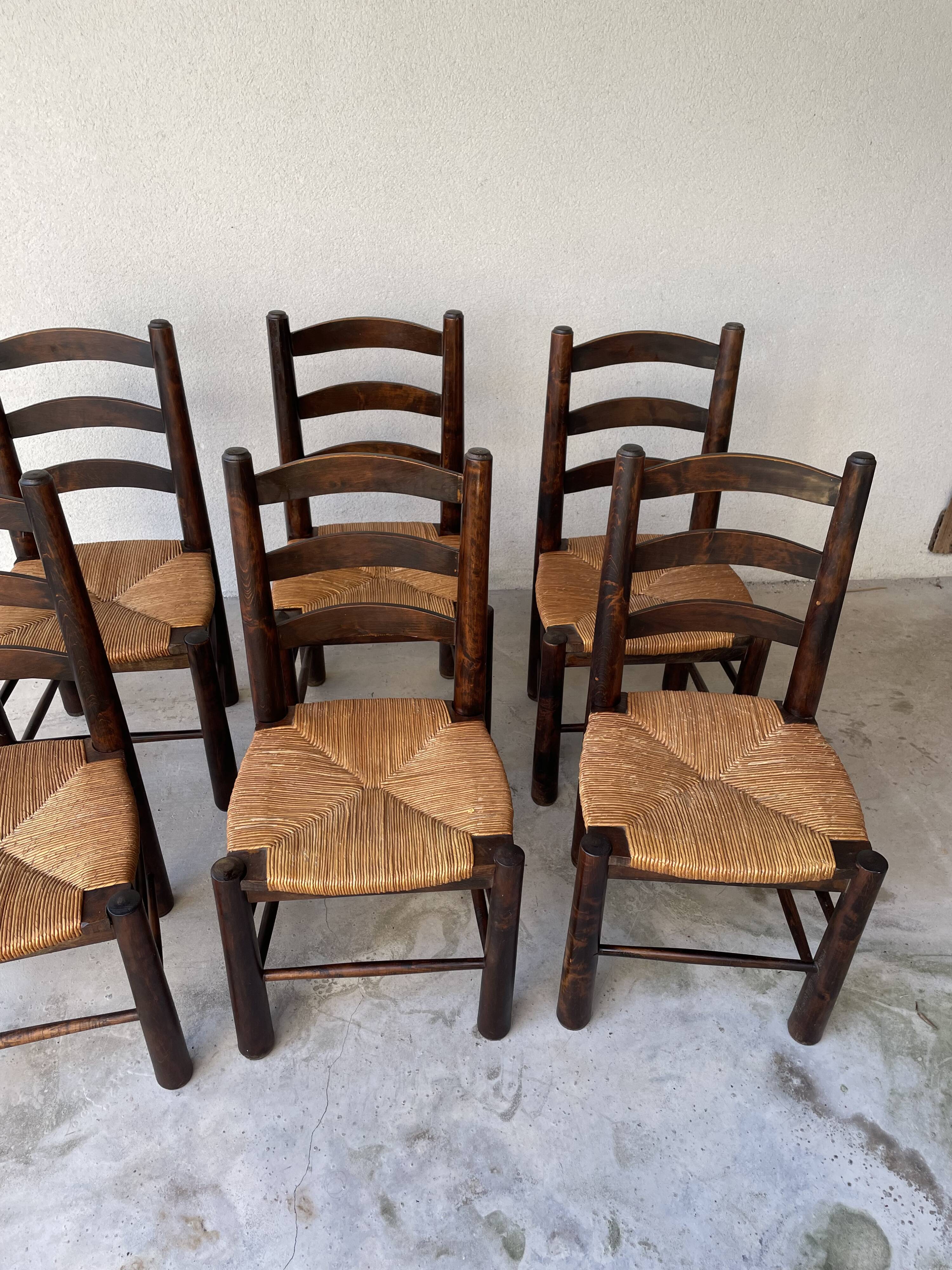 6 Brutalist Georges Robert chairs c.1950