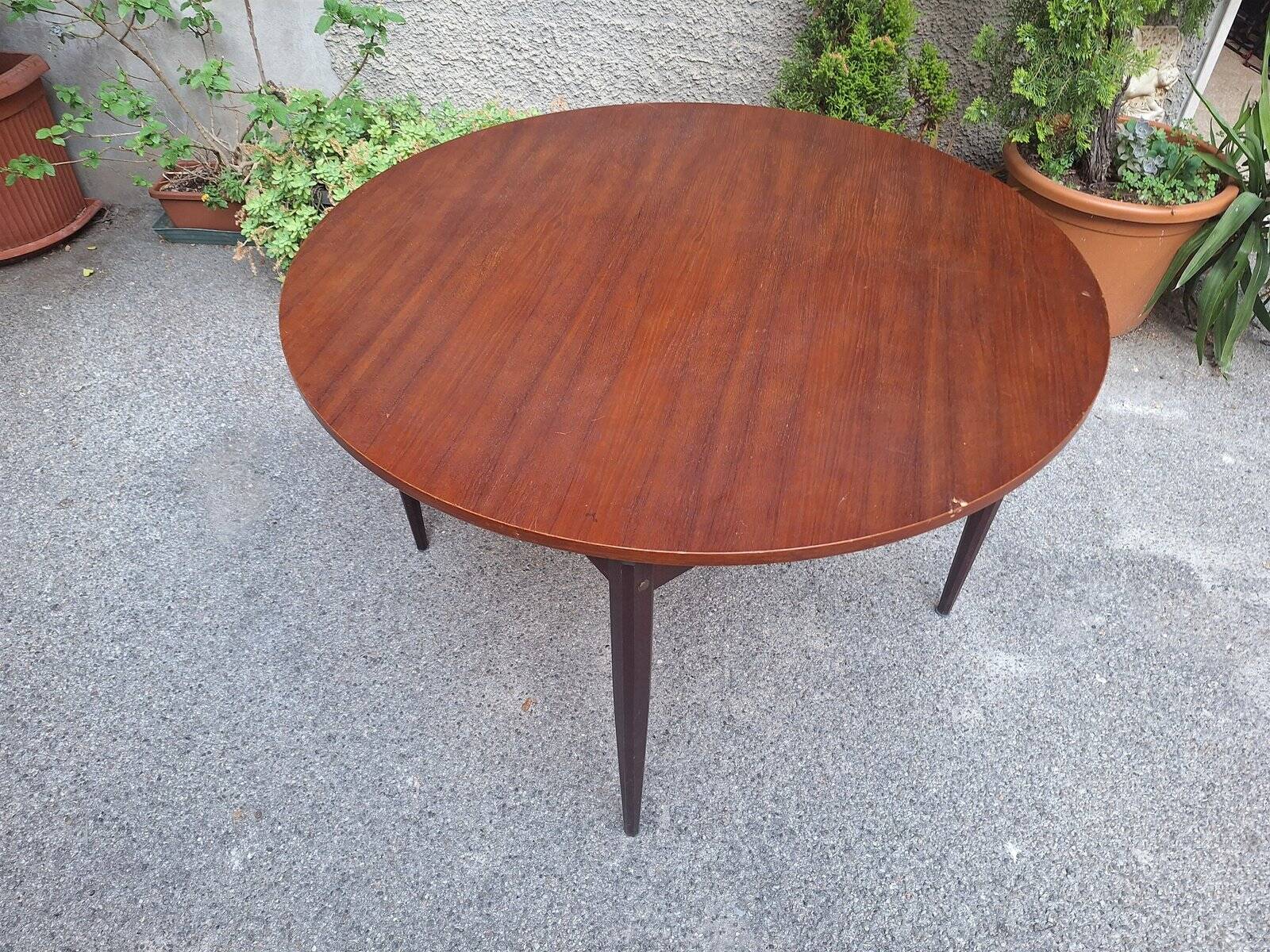 Wooden Dining Table with Round Top, 1950s