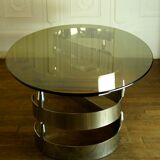 Chrome metal coffee table and 1970 smoked glass