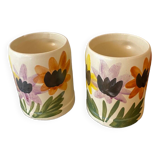 Set of 4 vintage 1970s flower stoneware mugs