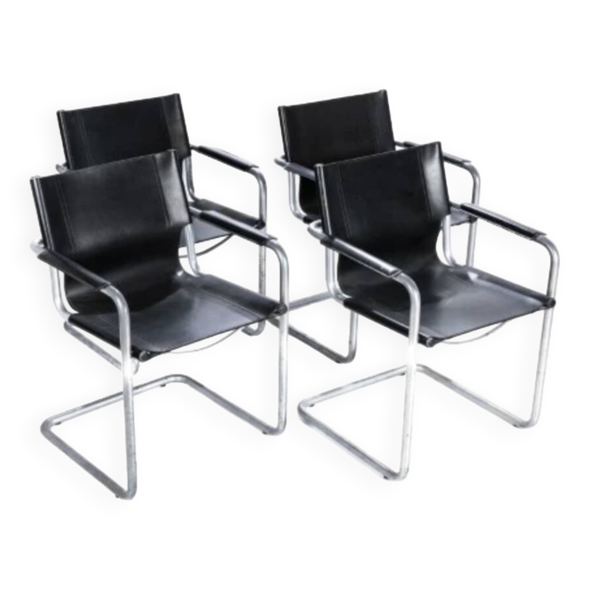 Set of 4 design cantilever chairs black and chrome design made in Italy