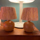 Pair of bedside lamps made of wood and vintage raffia