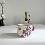 Vintage slip cup / mug - Orchid floral pattern - Lilac and white tones