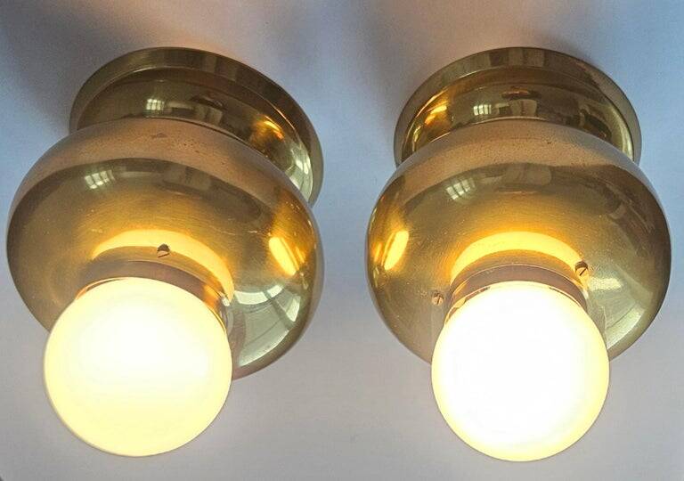 Pair of Brass Flush Mounts, Italy, 1970s