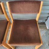 set of 6 Scandinavian style chairs in solid wood and vintage velvet