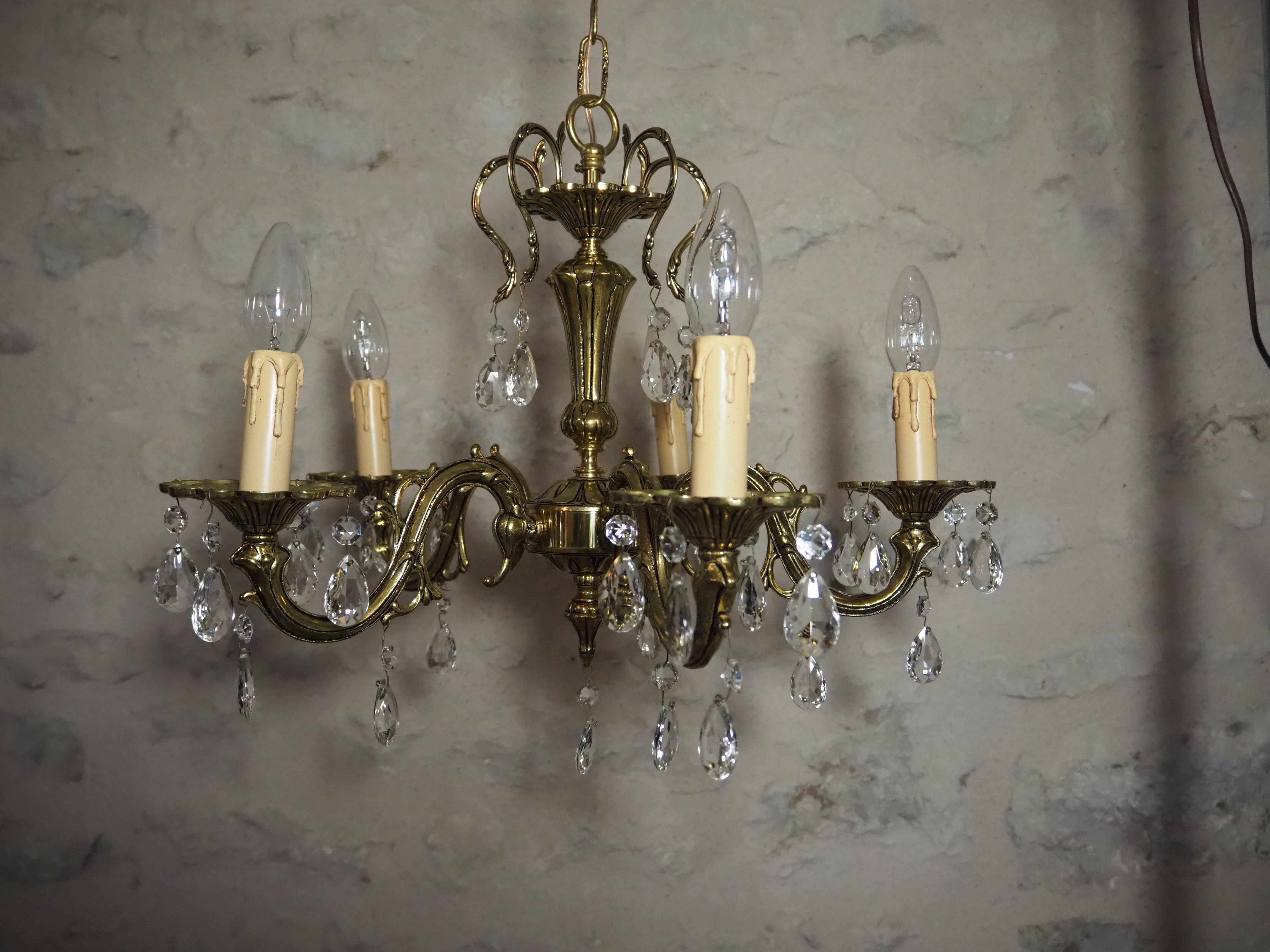 Bronze chandelier and faceted crystal stamps