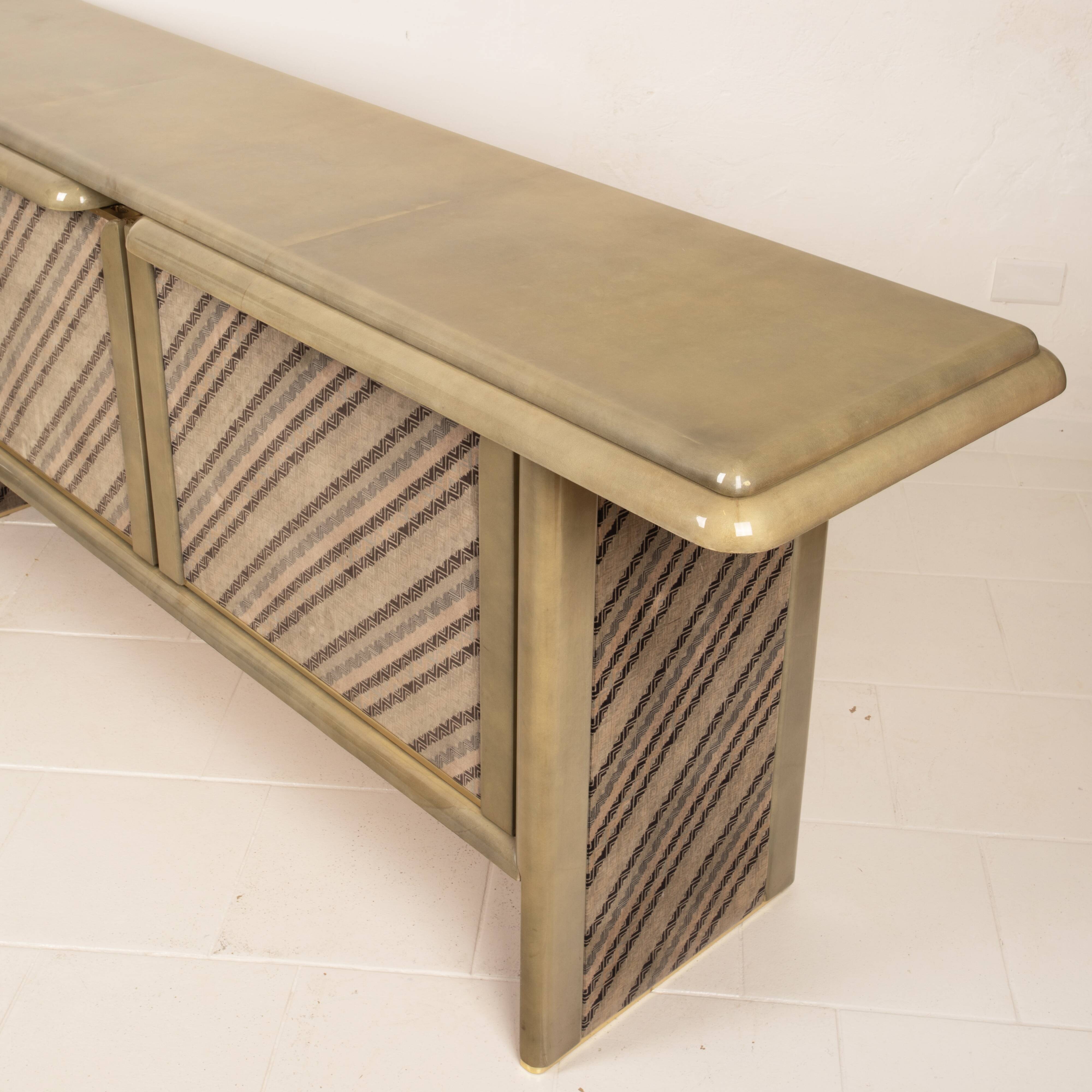 Sideboard in parchment and Missoni fabric by Angelo Mazzola for Salpol, 1980
