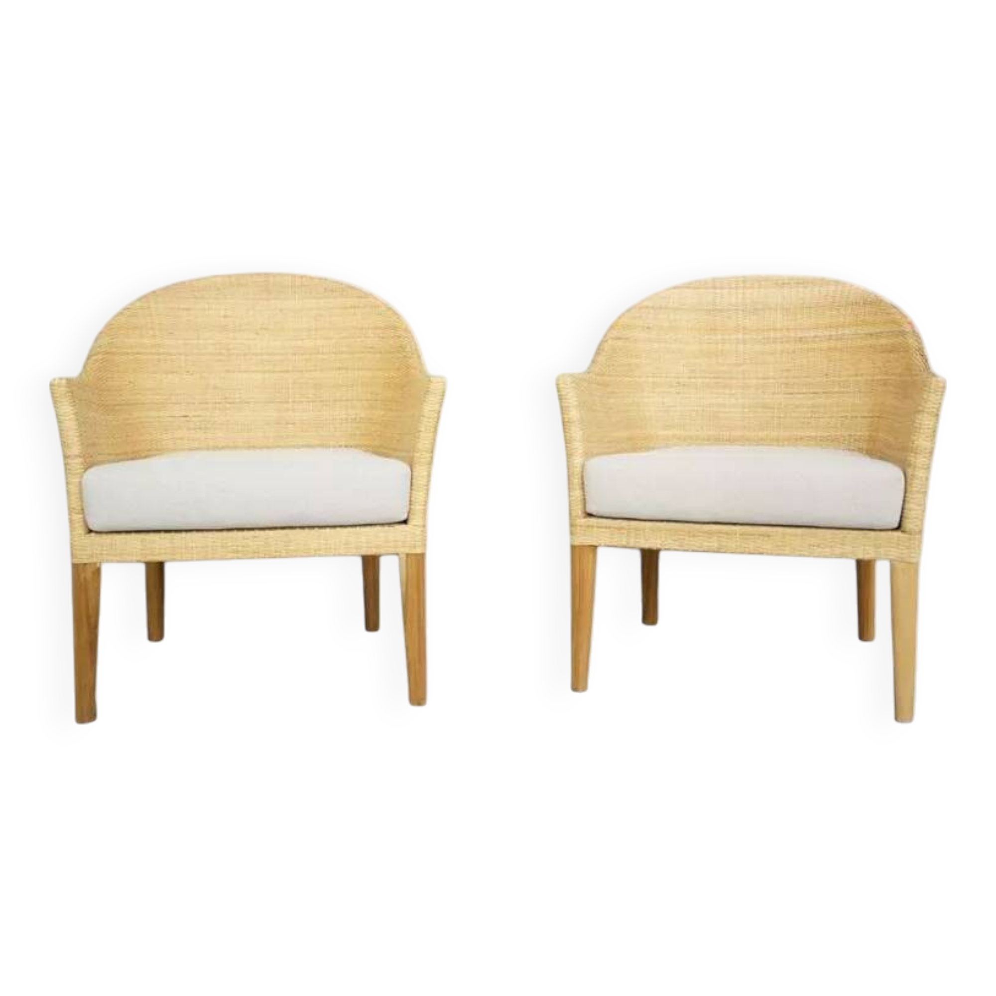 Pair of teak and rattan armchairs