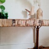 Rattan coffee table blue top