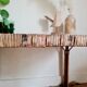 Table basse rotin plateau bleu