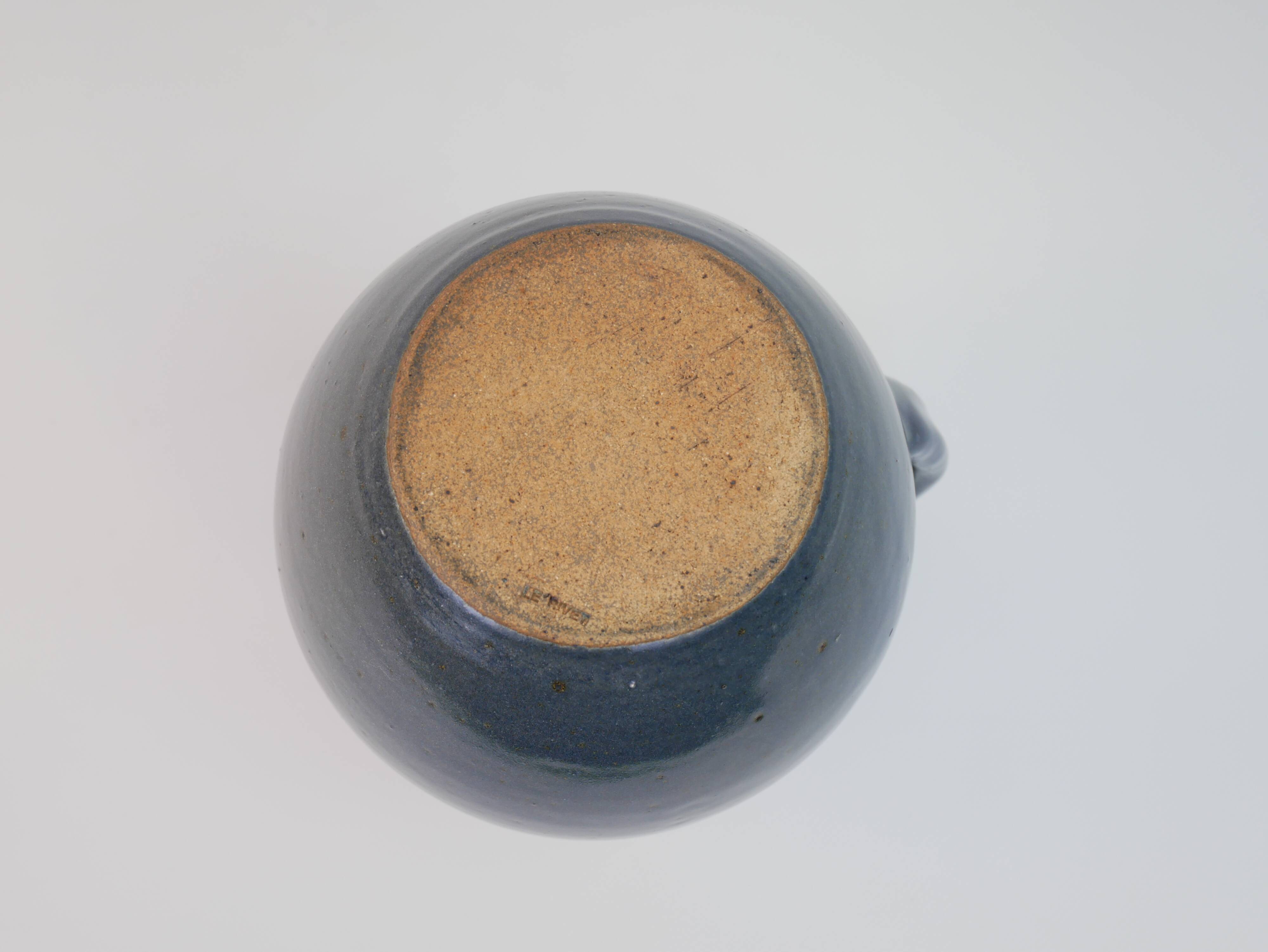 Large blue glazed stoneware pitcher Le Rivet France