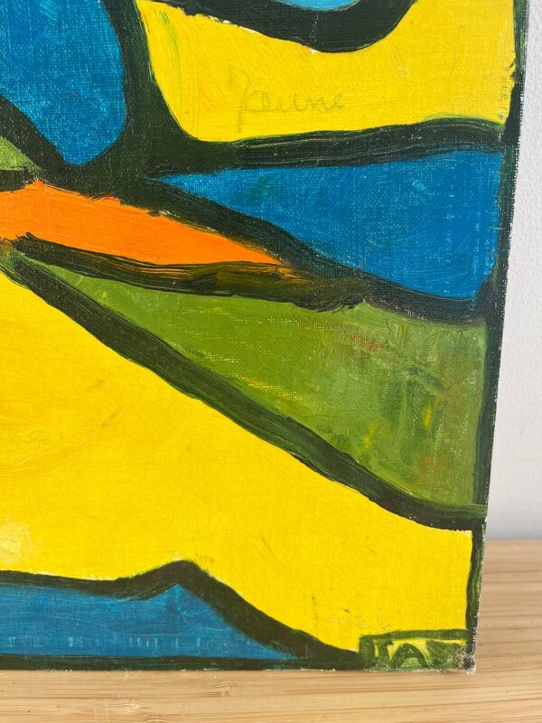 Abstrait femme allongée, huile sur carton signée