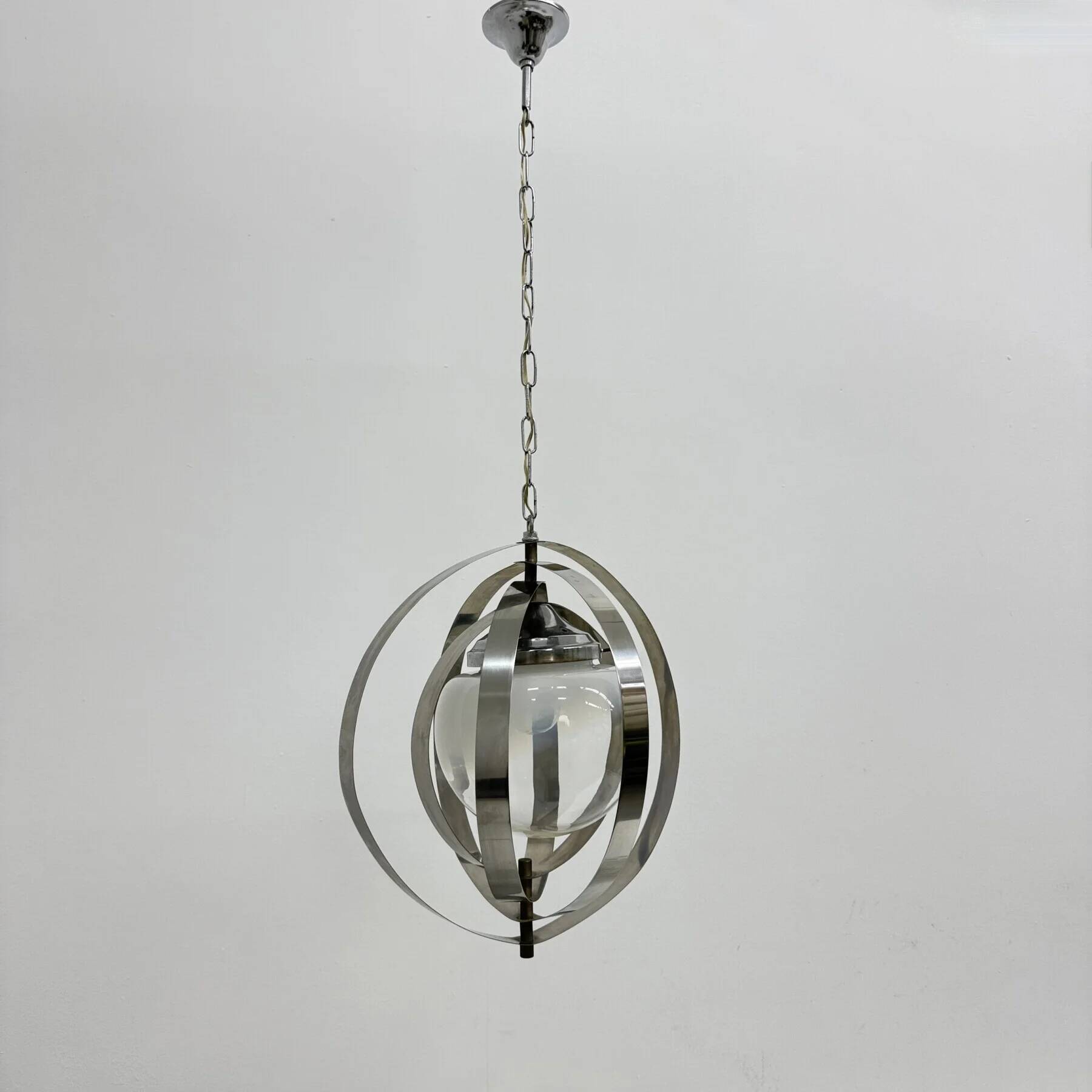 Mid-century glass sphere hanging pendant glass lamp design 1970’s space age Italy