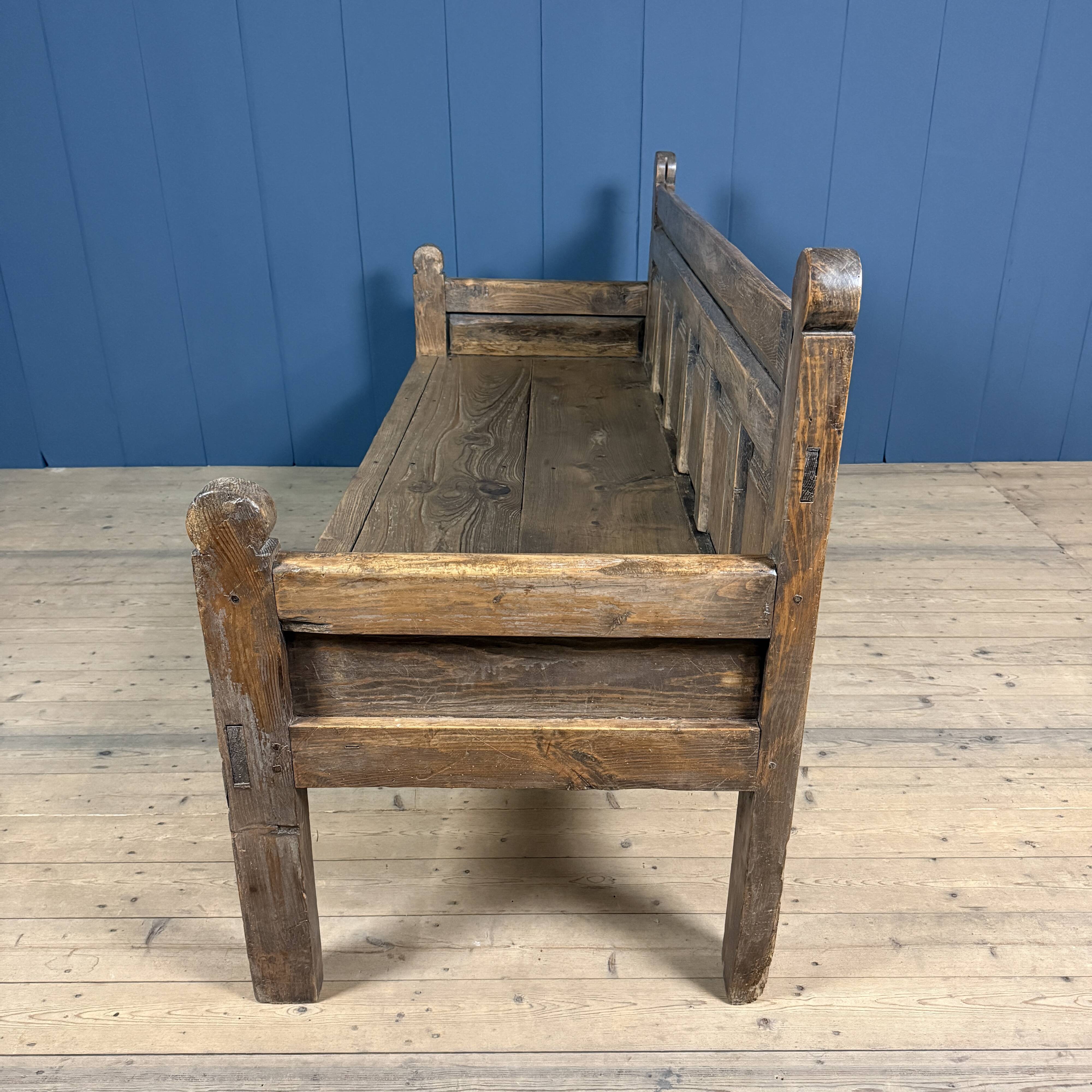 Large antique wooden Spanish bench from the 19th century