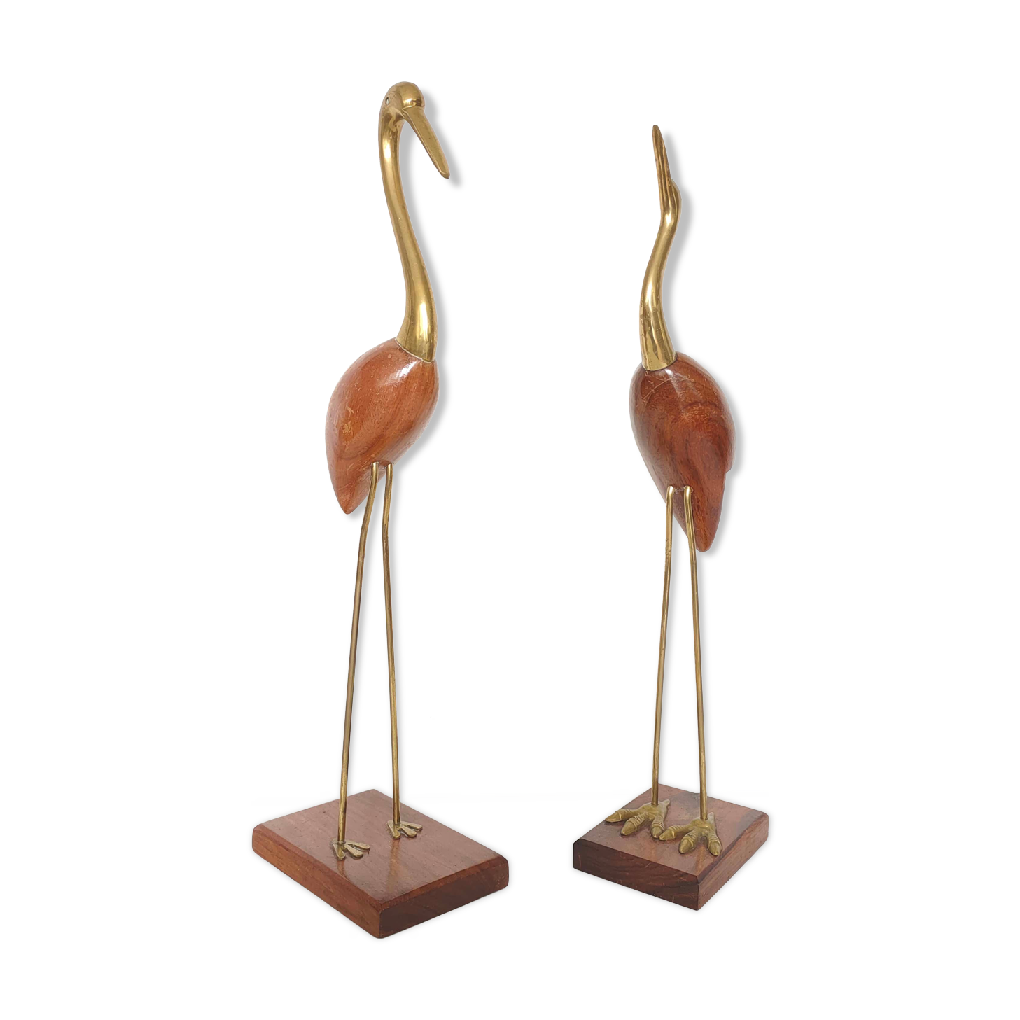 Couple d'hérons laiton et bois