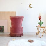 Vintage toad armchair in pink velvet with fringes, 50s/60s