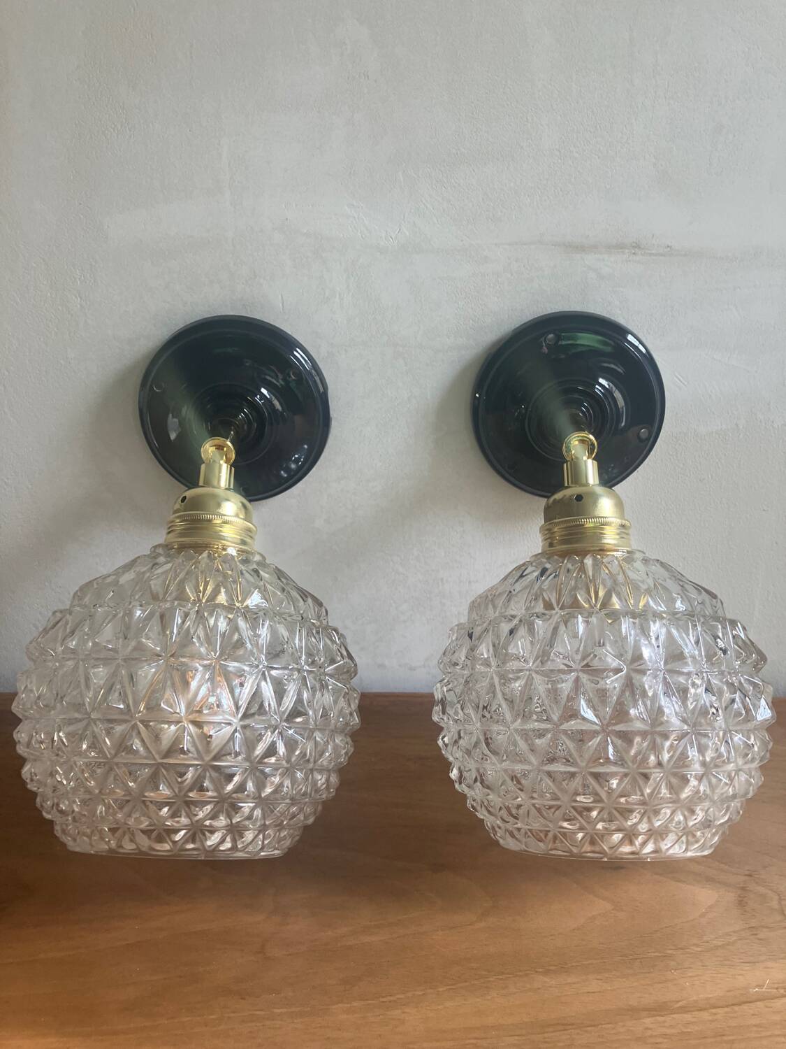 Pair of vintage glass globe wall lights