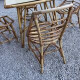 Table + 4 rattan chairs 1960/70
