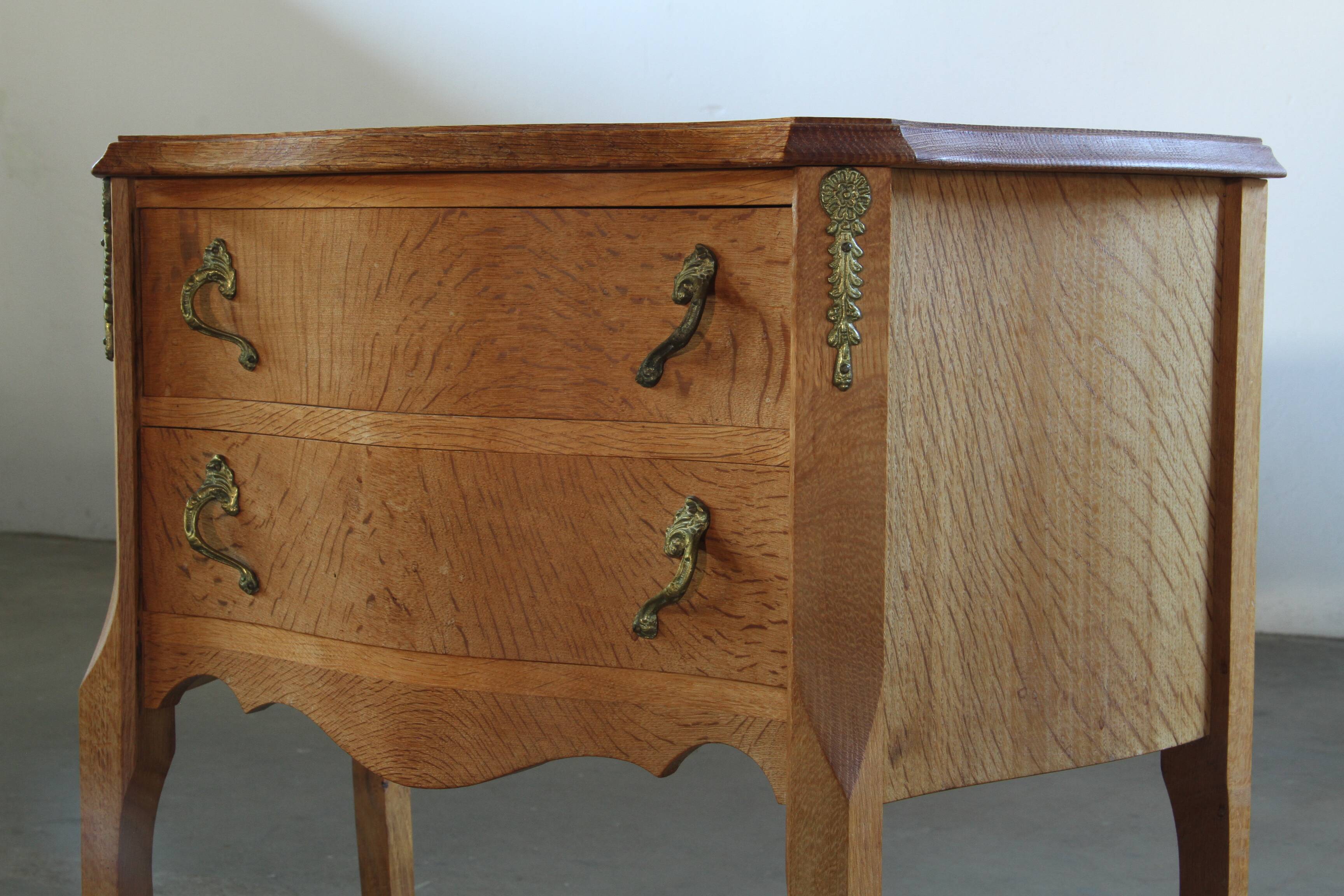 Vintage 1960s Danish Modern Oak Nightstands, Henning Kjærnulf Baroque style