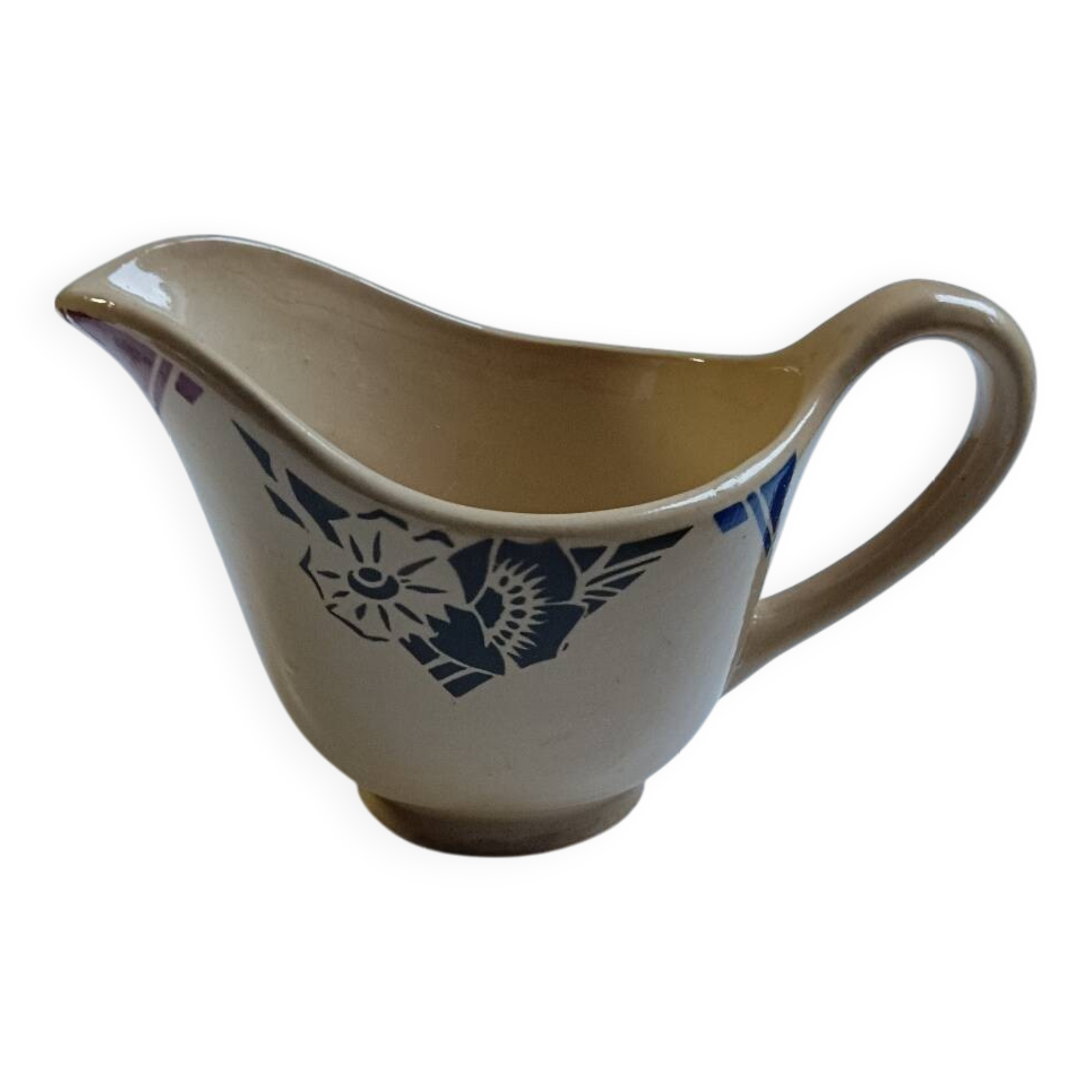 Badonviller art deco beige sauceboat with flowers