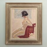 1949 Mid-Century Modern "Gaze Away" Swedish Nude Portrait Oil Painting, Framed