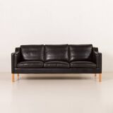 Stouby black leather sofa, Denmark 1970s