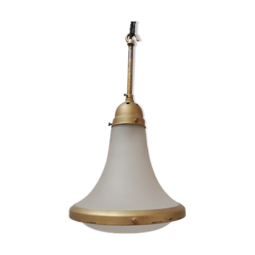 Antique etched glass German pendant light by A.E.G.