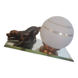 Lamp on Globe mirror base and bronze character, Art Deco