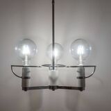 Space Age Three Lights Chromed Chandelier, Italy 1970s