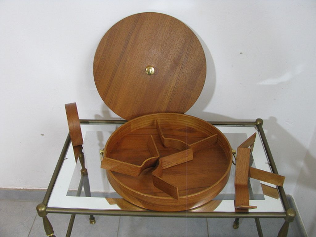 Mid century sewing box with / asystent / Service platform  teak 1960/70s