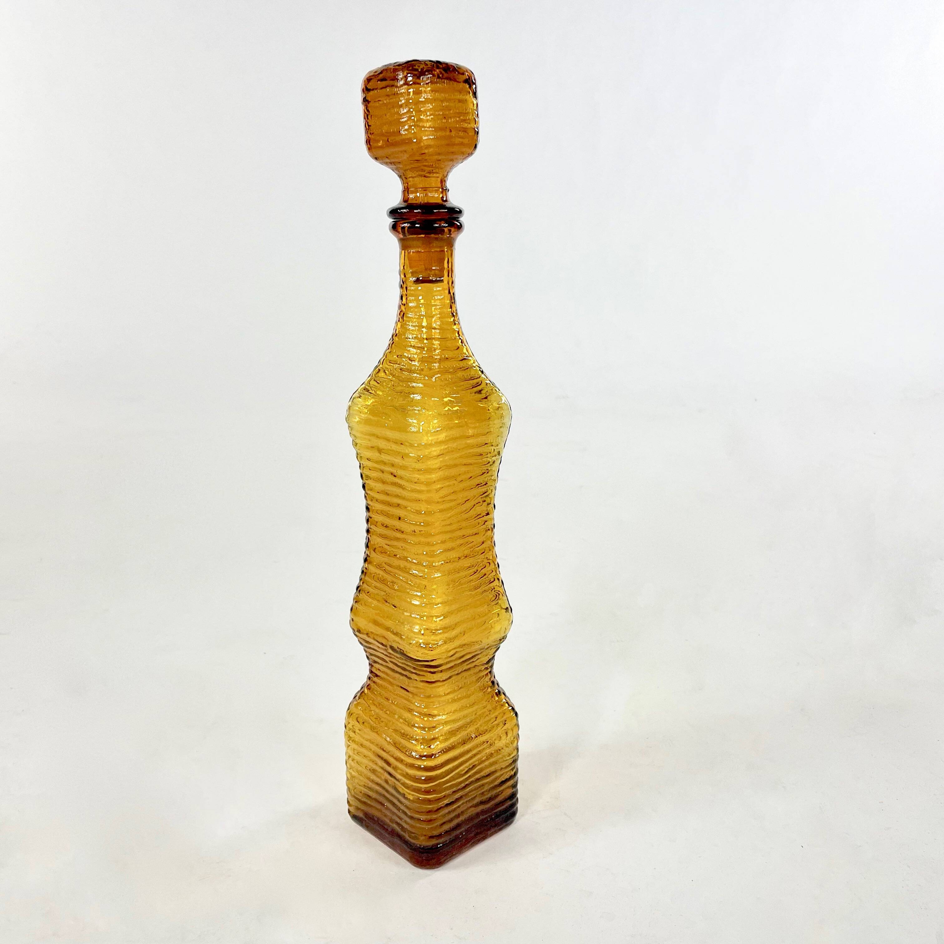 Amber yellow Genie bottle in Empoli glass, Italy, Mid Century