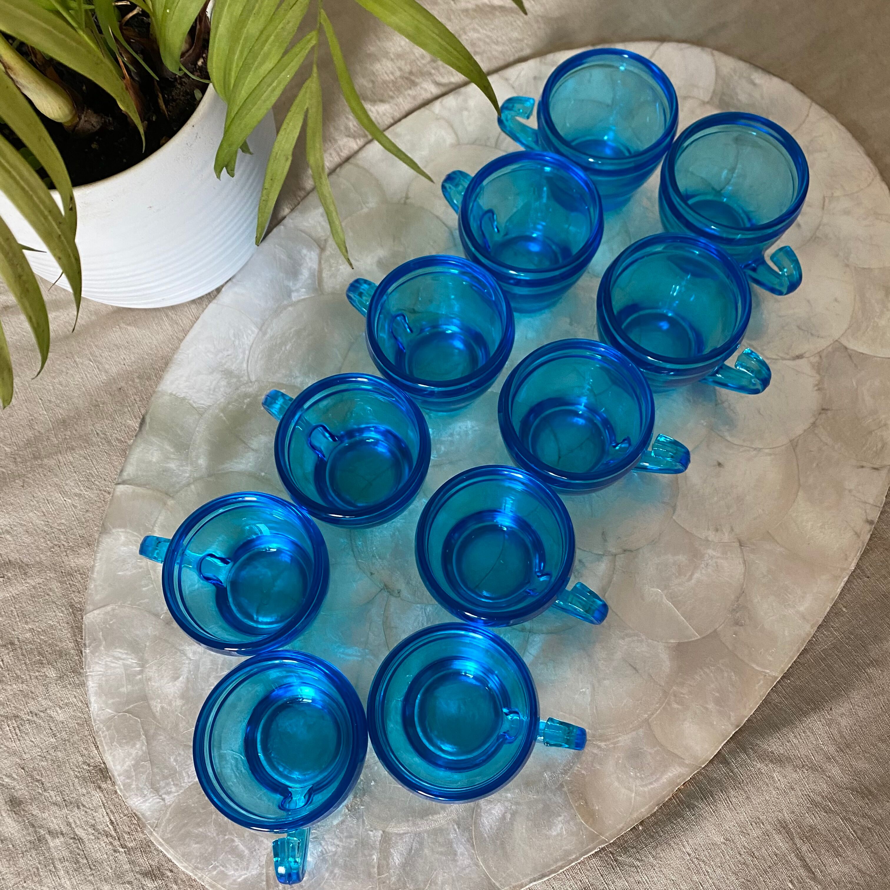 Vintage blue glass coffee cups