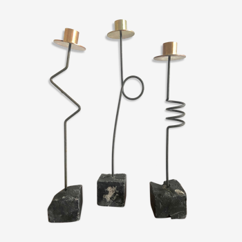 Trio of post-modernist candle holders