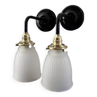 Pair of ribbed glass wall lights