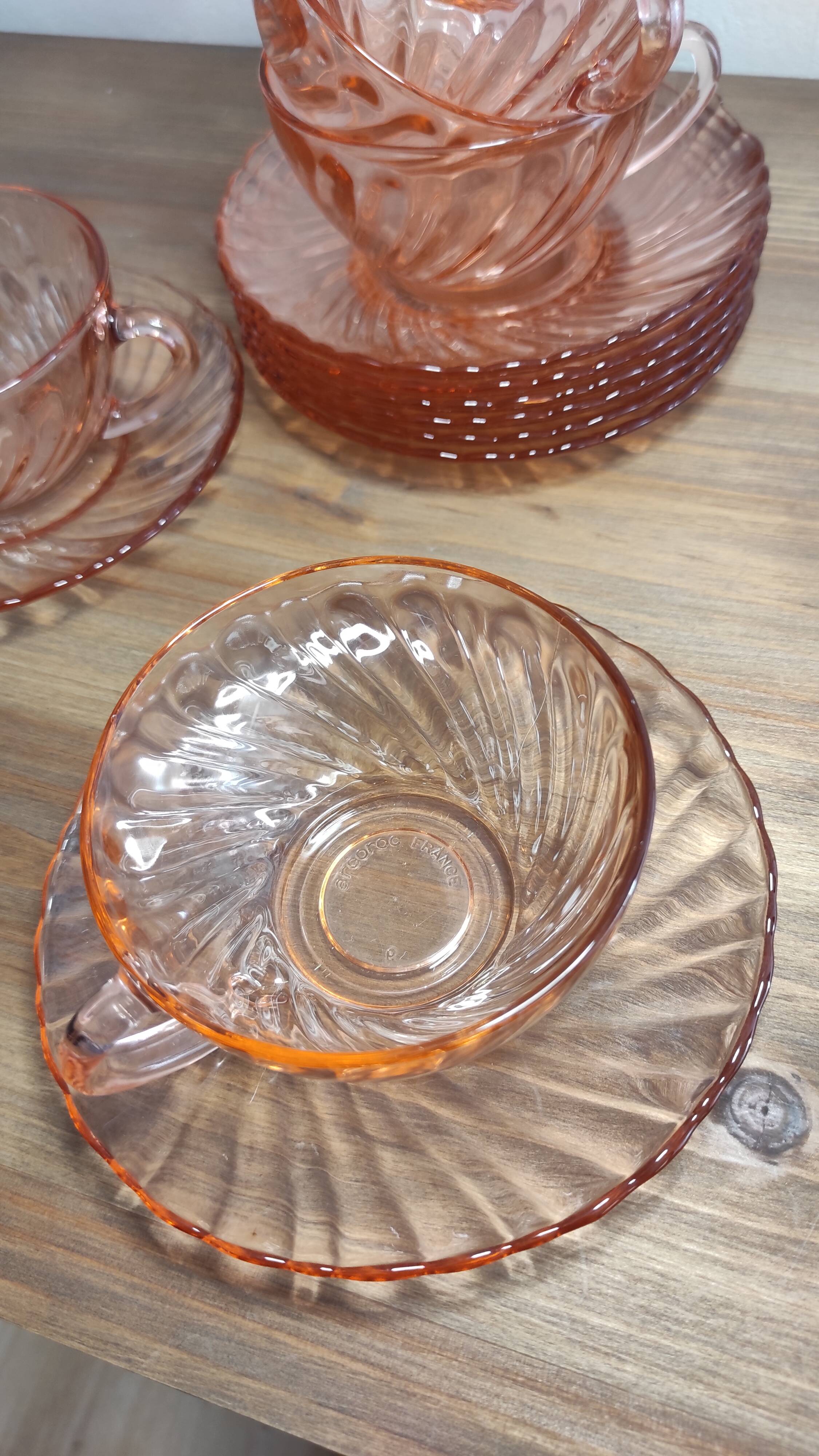 Set of 6 Rosaline Coffee Cups with Saucers in Translucent Glass