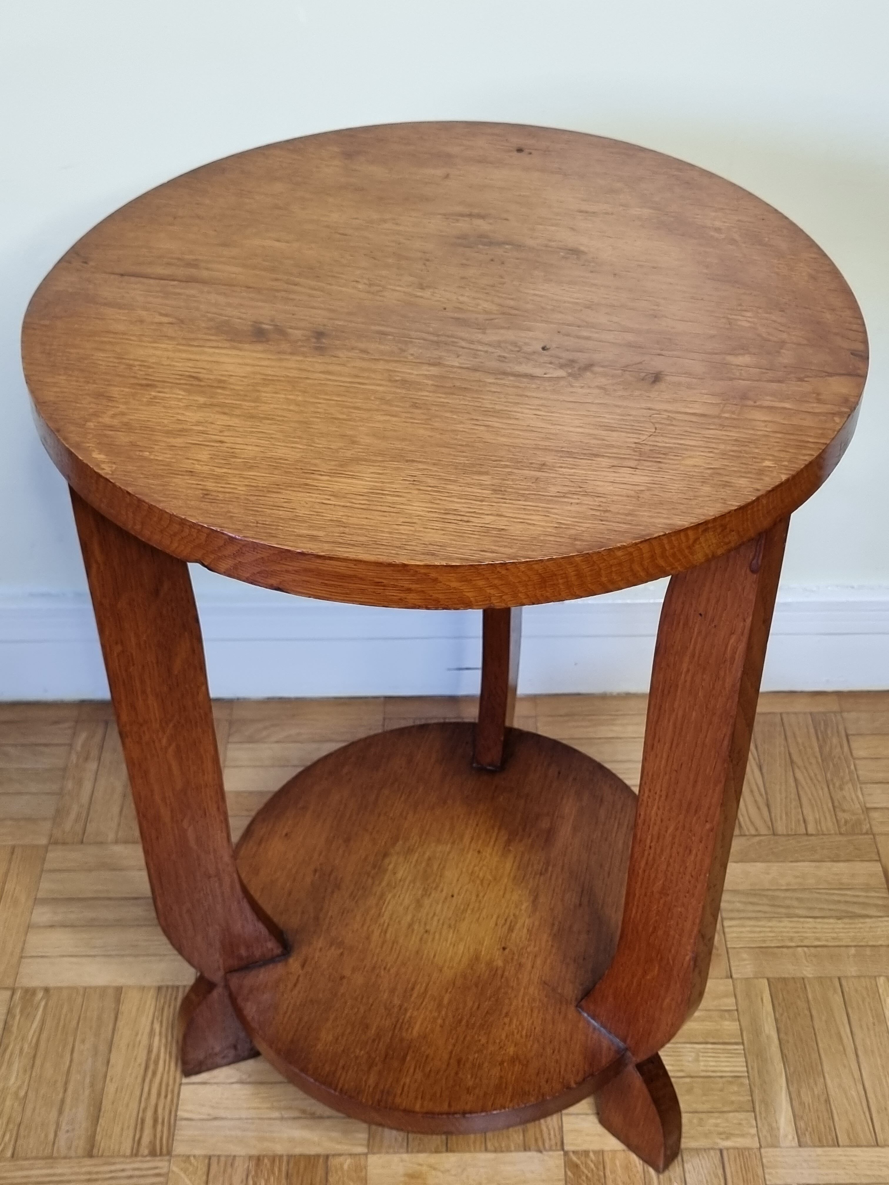 Blond wooden pedestal table in art deco style